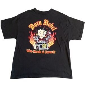 Vintage Y2K Betty Boop “Born Rebel – Who Needs a Cause?!” Tee Black Delta Pro XL